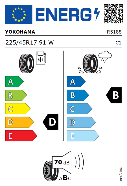 Tyre Label for Yokohama AD08R 225/45R17 91W